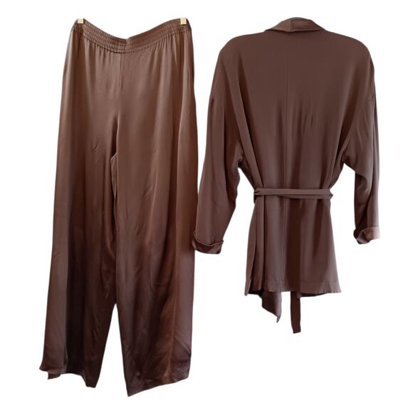MONDI GALA Vintage Suit Set XL Satin Flowy Pants Belted Top Jacket Dressy Event - Picture 4 of 16